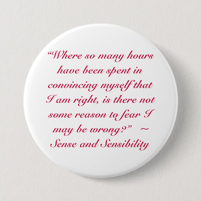 Bóton Redondo 7.62cm Citação Jane Austen Incorreta ou Errada (Frente)