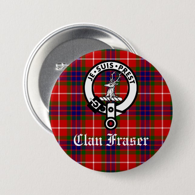 Bóton Redondo 7.62cm Clan Fraser Crest Crachá e Tartan (Frente & Verso)