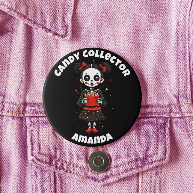 Bóton Redondo 7.62cm Coletor de Doces Bonitos Skeleton Girls Halloween (Cute Candy Colloector Skeleton Girls Halloween Button)
