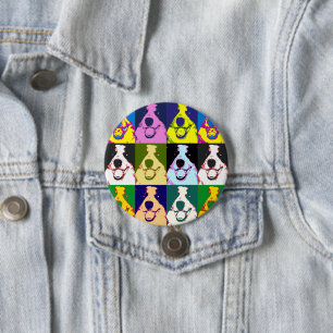 Bóton Redondo 7.62cm Colorida Retro Border Collie Pop Art Round