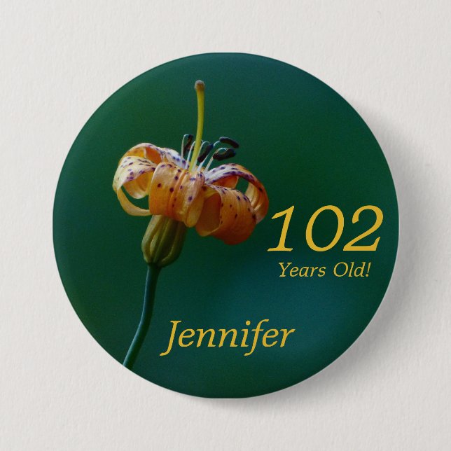 Bóton Redondo 7.62cm Com 102 Anos, Nome Ouro Lily Botton Pin Pinback (Frente)