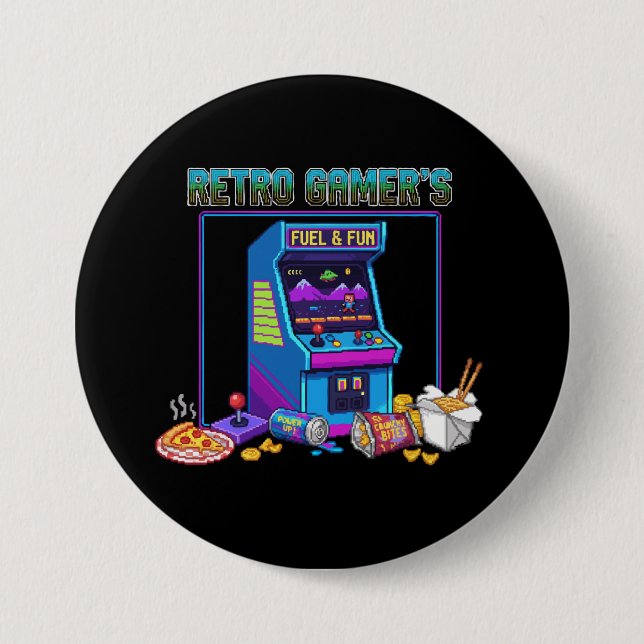 Bóton Redondo 7.62cm Combustível e Diversão da Retro Gamer | Arcade de  (Frente)