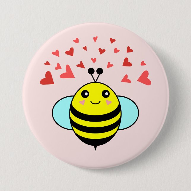 Bóton Redondo 7.62cm Coração de Amor Feliz Abelha (Frente)