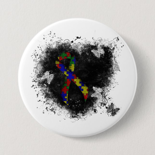 Bóton Redondo 7.62cm Coração Grunge de Fita quebra-cabeça (Frente)