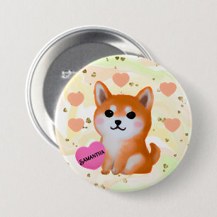 Bóton Redondo 7.62cm Corações Cute Shiba Inu   Para O Cão Lover