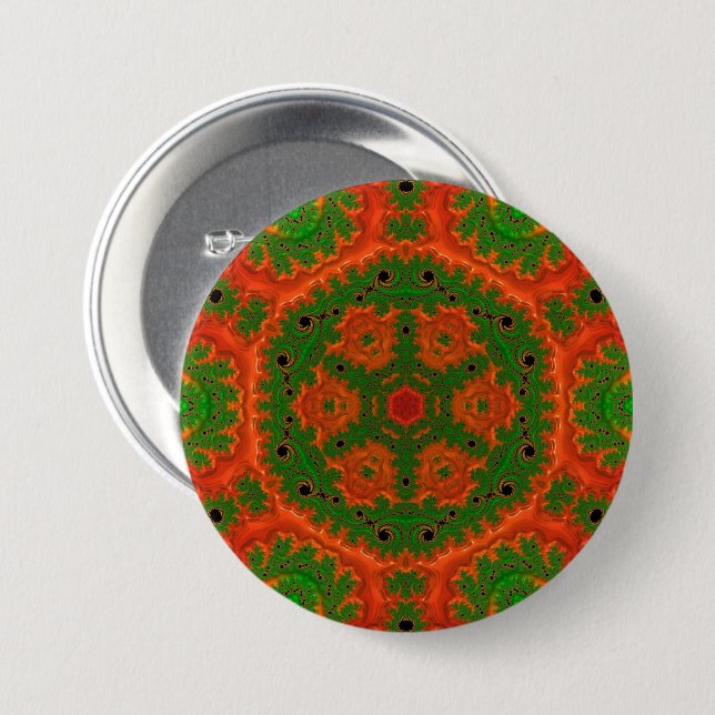 Bóton Redondo 7.62cm Crachá de Caleidoscópio Laranja e Verde (Frente & Verso)