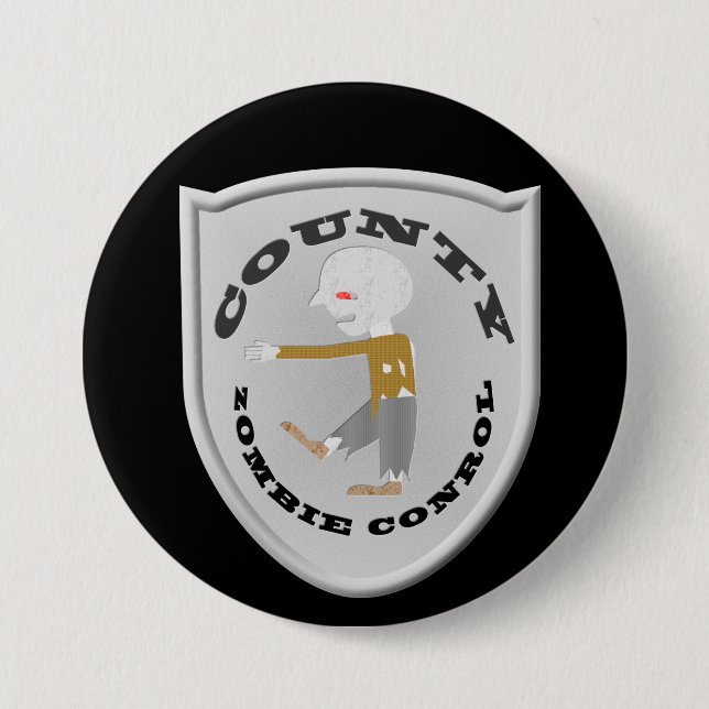 Bóton Redondo 7.62cm Crachá de Controle Zombie do Condado (Frente)