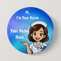Crachá Personalizado de Enfermeira Azul Gradiente