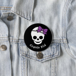 Bóton Redondo 7.62cm Cranio Kid Girl Skull com Bowtie Roxo
