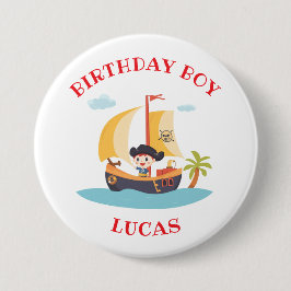 Bóton Redondo 7.62cm Crianças - Festa de aniversário de navios piratas