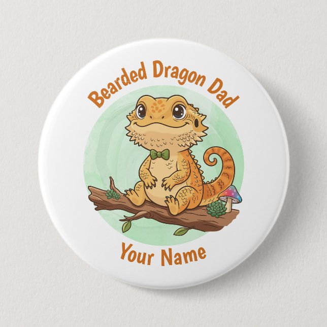 Bóton Redondo 7.62cm Custom Bearded Dragon Dad Button (Frente)
