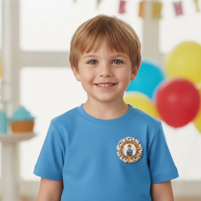 Bóton Redondo 7.62cm Custom Sports Theme Birthday Photo Button (Criador carregado)