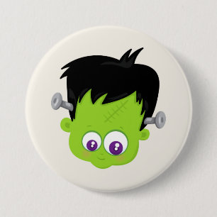 Bóton Redondo 7.62cm Cute Green Frankenstein Monster face Halloween
