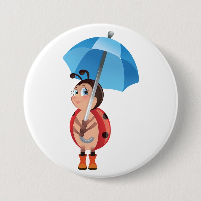 Bóton Redondo 7.62cm Cute Ladybug Blue Umbrella Rain Boots (Frente)