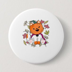 Bóton Redondo 7.62cm Cute Neko Kitten Pumpkin Mask Engraçado Hallowe