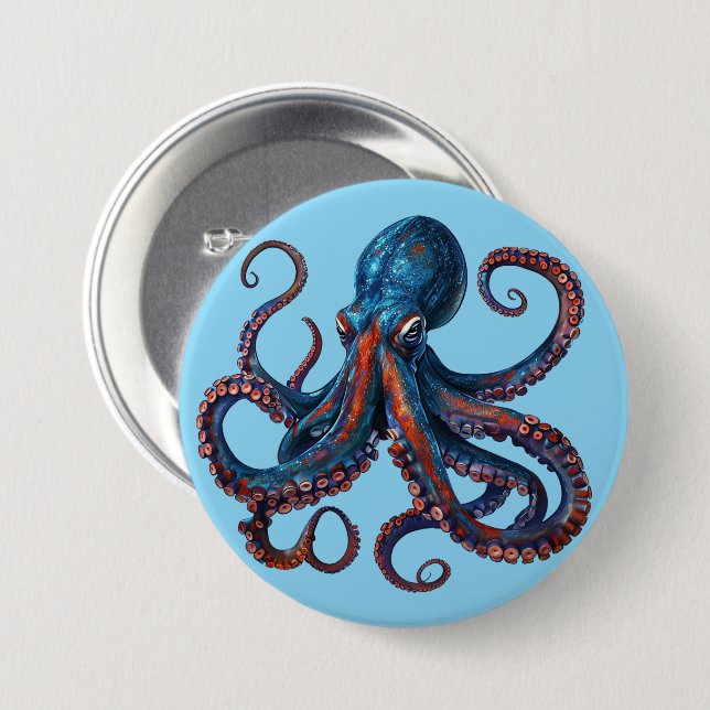 Bóton Redondo 7.62cm Cute Octopus Pin - Custom Button Badge Gift (Frente & Verso)