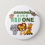 Bóton Redondo 7.62cm Cute Wild One Jungle Safari Zoo Animal Grandma<br><div class="desc">Grandma of the wild one! Is your little boy or girl turning one? This Wild One design is perfect for their 1st birthday to let their grandma show their excitement for their grandchild. The jungle safari theme features a cartoon illustrated monkey,  sloth,  elephant,  lion,  and giraffe!</div>