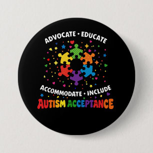 Bóton Redondo 7.62cm Defensor da Aceitação do Autismo Educador Puzzle A