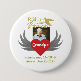 Bóton Redondo 7.62cm Descanse em paz, foto personalizada do funeral, me