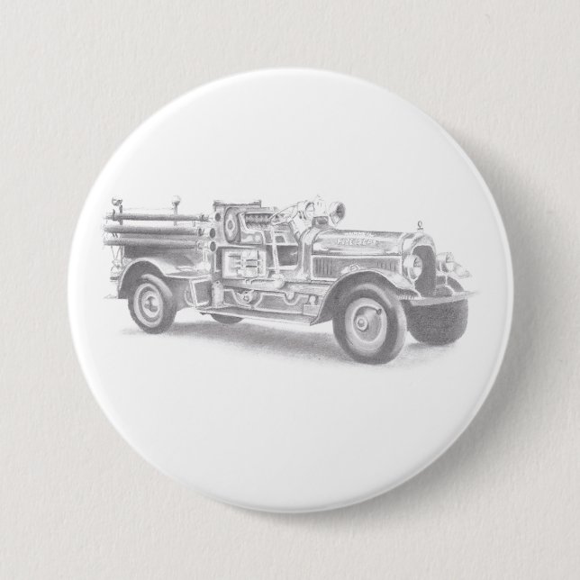 Bóton Redondo 7.62cm desenho do vintage Firecaminhão (Frente)