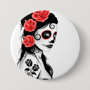 Bóton Redondo 7.62cm Dia da menina inoperante do crânio do açúcar -