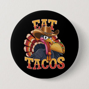 Bóton Redondo 7.62cm Dia de Ação de Graças Peru Comer Tacos Mexicano D