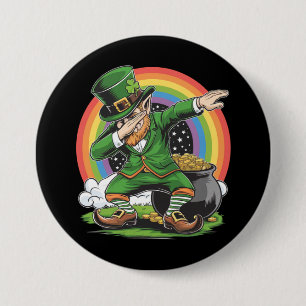 Bóton Redondo 7.62cm Dia de São Patrício Leprechaun Dab Dança Dabbing