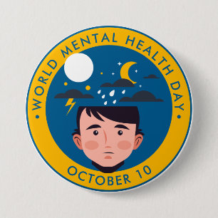 Bóton Redondo 7.62cm Dia Mundial da Saúde Mental, homem