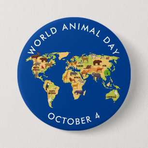 Bóton Redondo 7.62cm Dia Mundial dos Animais, mapa dos animais