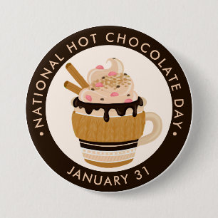 Bóton Redondo 7.62cm Dia Nacional do Chocolate Quente