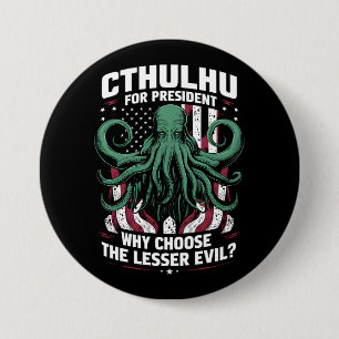 Bóton Redondo 7.62cm Divertidas Eleições 2024 Cthulhu Para Presidente