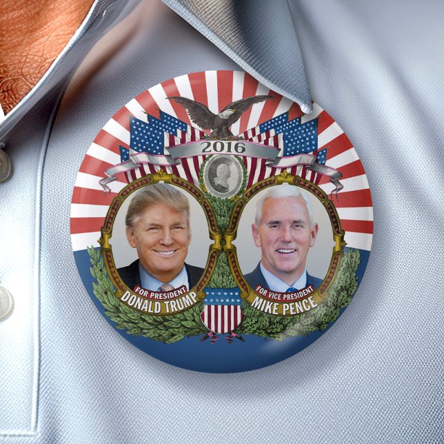 Bóton Redondo 7.62cm Donald Trump e Mike Pence Jugate Foto Vermelho Azu (Collectible Campaign Button - 2016 Election Trump Pence)