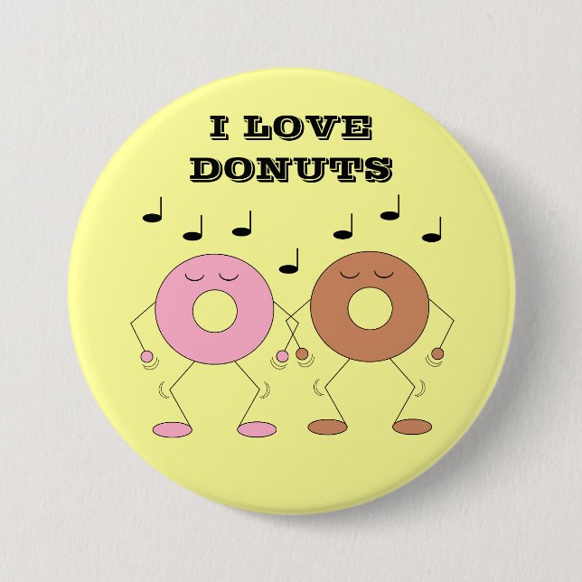 Bóton Redondo 7.62cm Donuts Dançantes Amarelos (Frente)