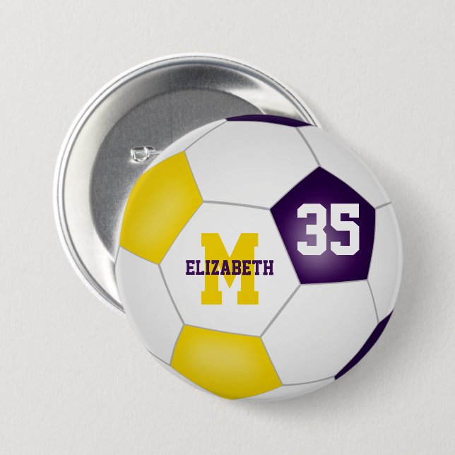 Bóton Redondo 7.62cm dourinhas roxas equipes de futebol com cores (Frente & Verso)