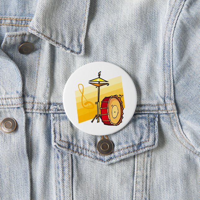 Bóton Redondo 7.62cm Drum and Cymbal Music Percussion Art (Criador carregado)