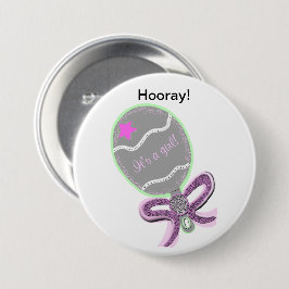 Bóton Redondo 7.62cm É um Bebê Rosa Estrela Rosa.