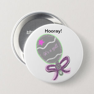 Bóton Redondo 7.62cm É um Bebê Rosa Estrela Rosa.