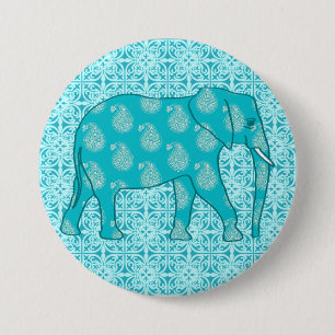 Bóton Redondo 7.62cm Elefante de Paisley - turquesa e aqua