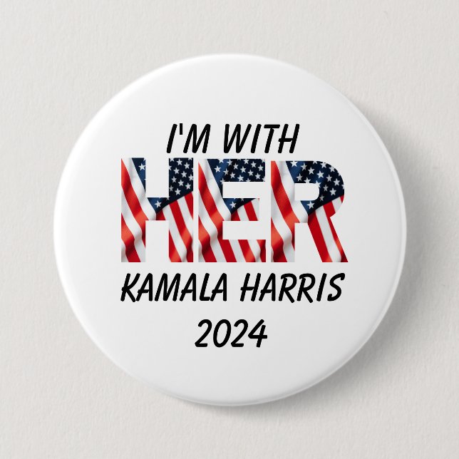 Bóton Redondo 7.62cm Eleições 2024 em Kamala Harris nos EUA (Frente)