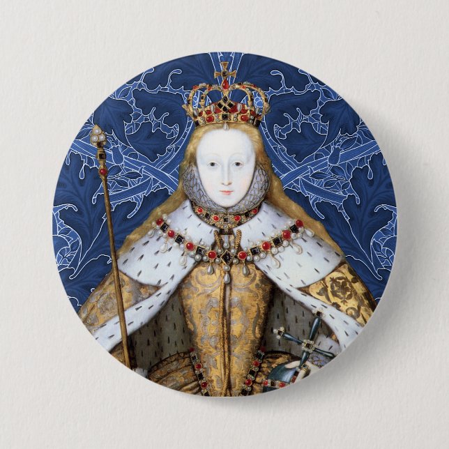 Bóton Redondo 7.62cm Elizabeth Tudor, Rainha da Inglaterra (Frente)