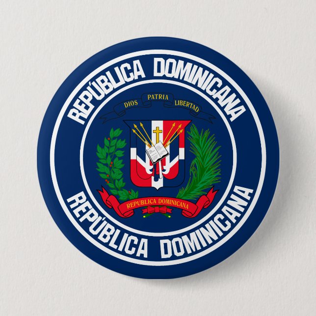 Bóton Redondo 7.62cm Emblema redondo da República Dominicana (Frente)