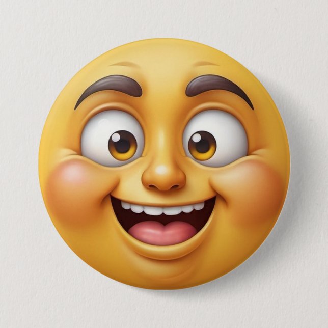 Bóton Redondo 7.62cm Emoji (Efeito 3D Amarelo Feliz) (Frente)