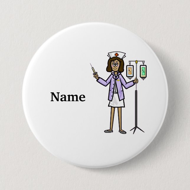 Bóton Redondo 7.62cm Enfermeiro feminino com Bolsas IV e botão da serin (Frente)