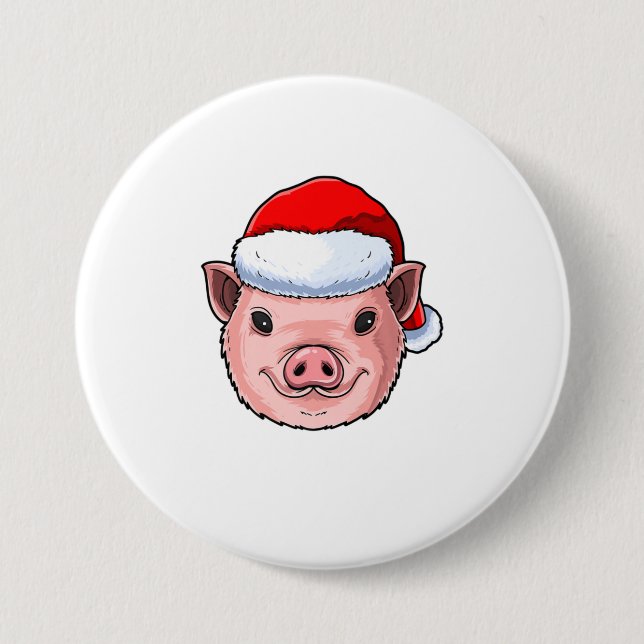 Bóton Redondo 7.62cm Engraçado Pig Santa Hat, Presente De Natal Para (Frente)