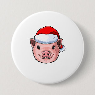Bóton Redondo 7.62cm Engraçado Pig Santa Hat, Presente De Natal Para