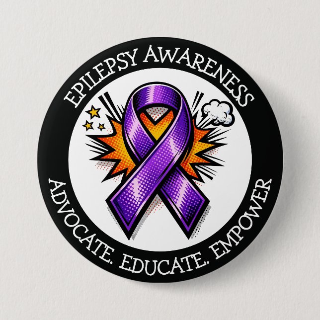 Bóton Redondo 7.62cm Epilepsy Awareness | Purple Awareness Ribbon (Frente)