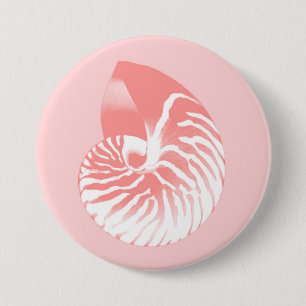 Bóton Redondo 7.62cm Escudo do nautilus - cor-de-rosa coral e branco