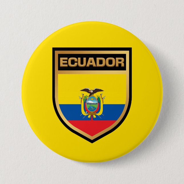 Bóton Redondo 7.62cm Escudo do Sinalizador do Equador (Frente)