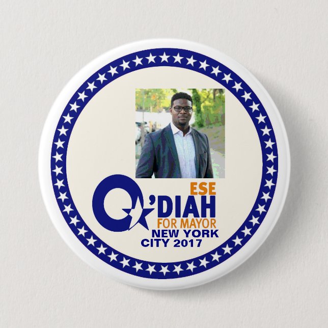 Bóton Redondo 7.62cm Ese O'Diah para o Mayor 2017 de NYC (Frente)