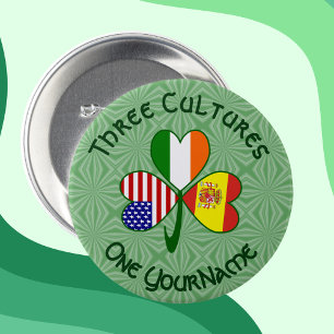 Bóton Redondo 7.62cm Espanha Ireland USA Flags Shamrock Personalizado
